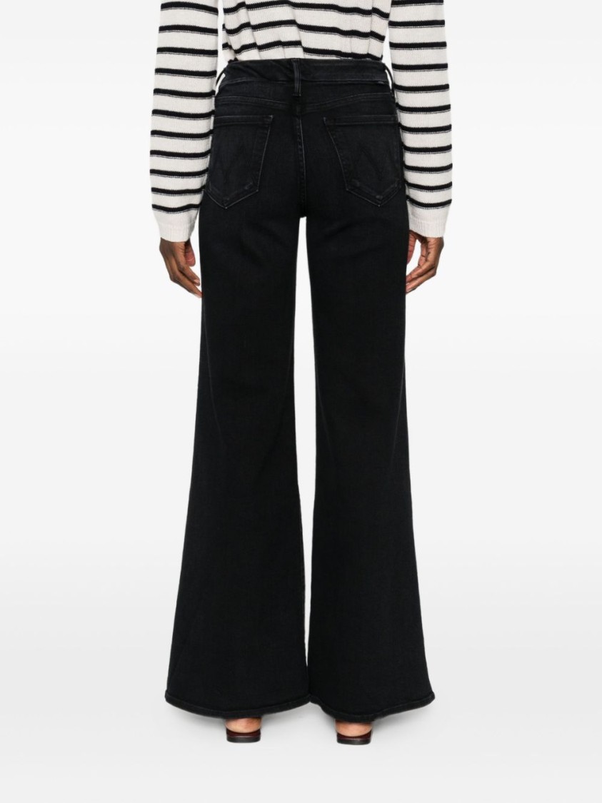 Mother Wide Black Jeans In Soft Cotton-modal Blend In Black