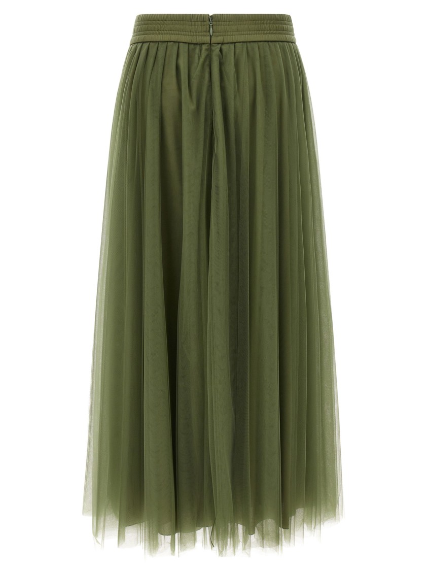 Fabiana Filippi Multi-layer Tulle Midi Skirt With Elastic Waistband In Green