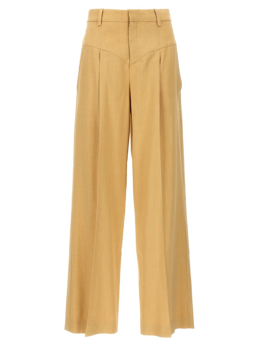 Isabel Marant High Waist Pleated Wide Leg Trousers In Brown