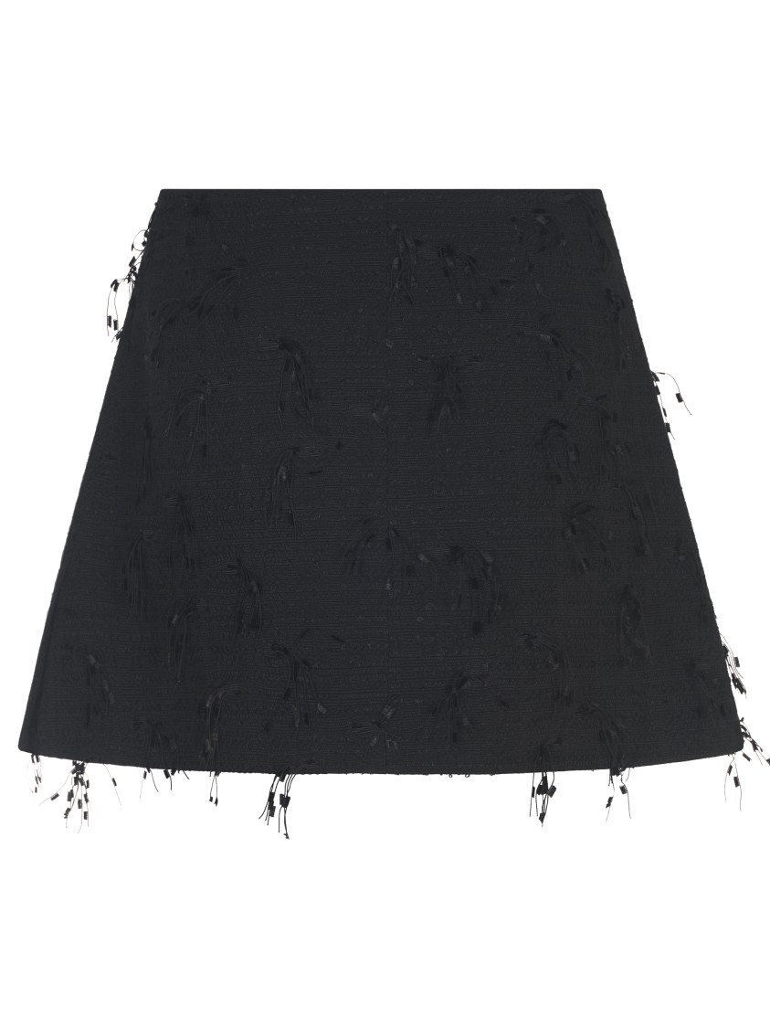 Ganni Textured Black Skirt With Delicate Fringing In Black