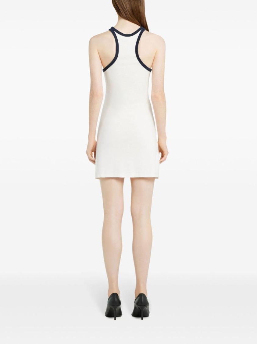 Courrèges White Cotton Mini Dress With Navy Blue Details And Halter Neck In White