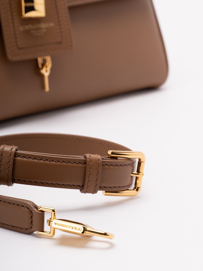 Dolce & Gabbana Structured Calf Leather Handbag In Brown