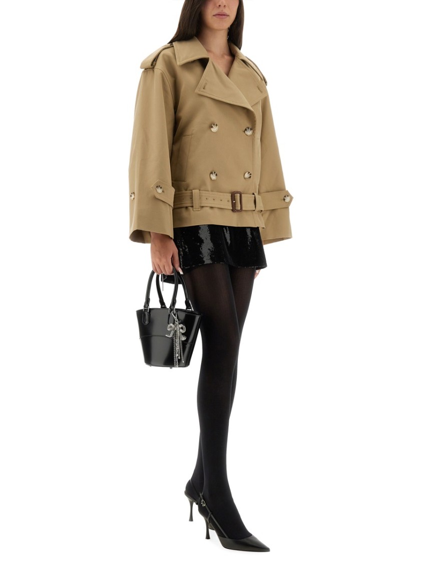 Self-portrait Double-breasted Trench Jacket In Brown