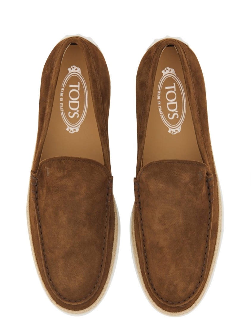 Tod's Suede Loafers With Round Toe And Braided Jute Sole In Black