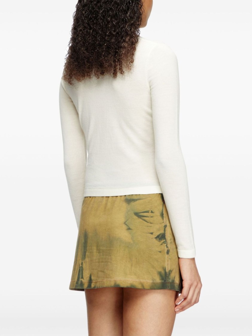 Diesel Long-sleeved Top With Deep V-neckline And Knot Detail In White