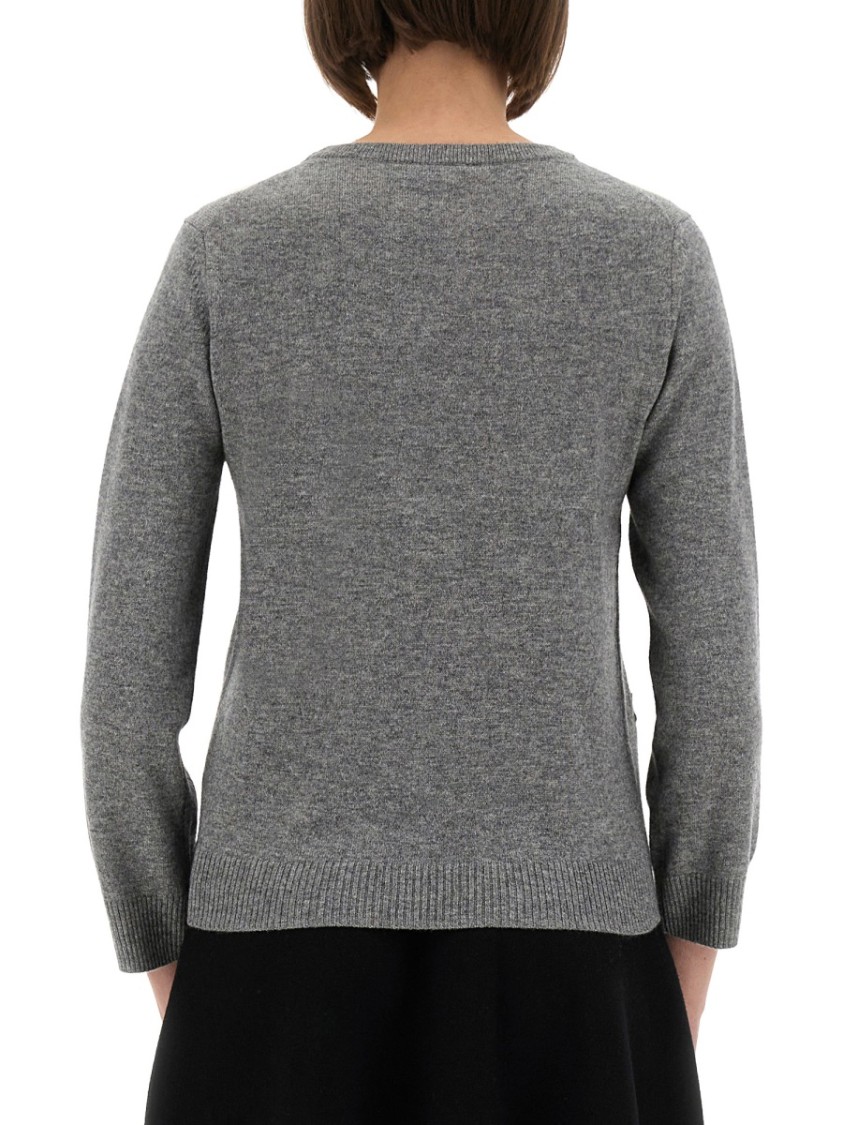 Ganni Womens Paloma Melange Rhombus-print Round-neck Wool And Cashmere Cardigan