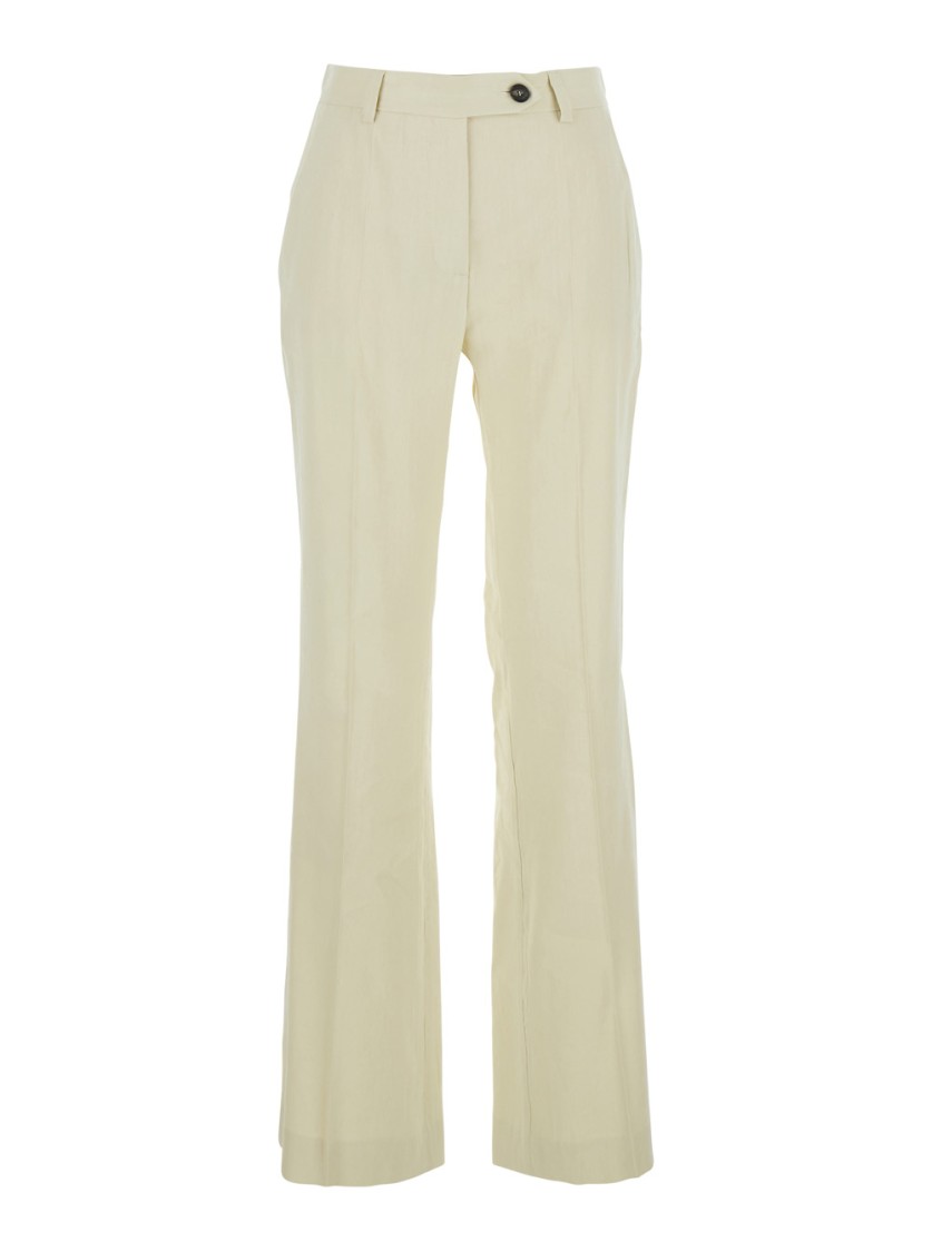TELA TELA TAILORED FLARED LINEN VISCOSE PANTS