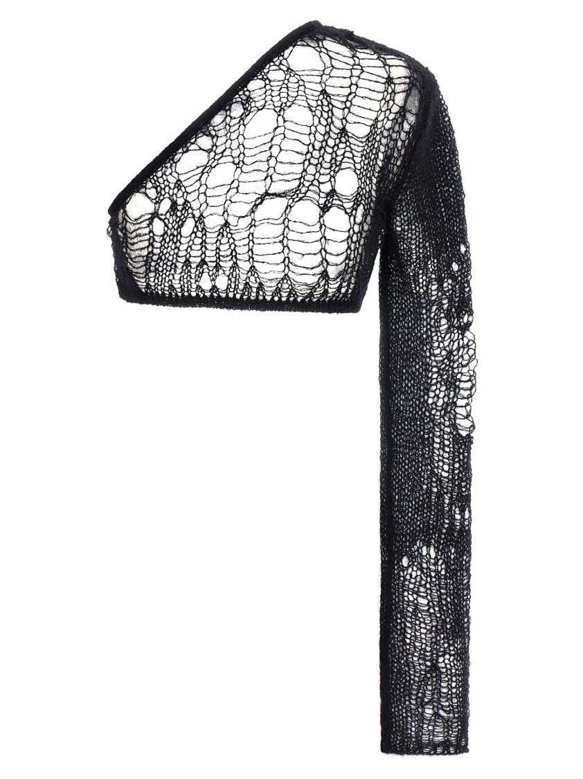 Rick Owens Ziggy One-sleeve Cropped Open-knit Top In Gray