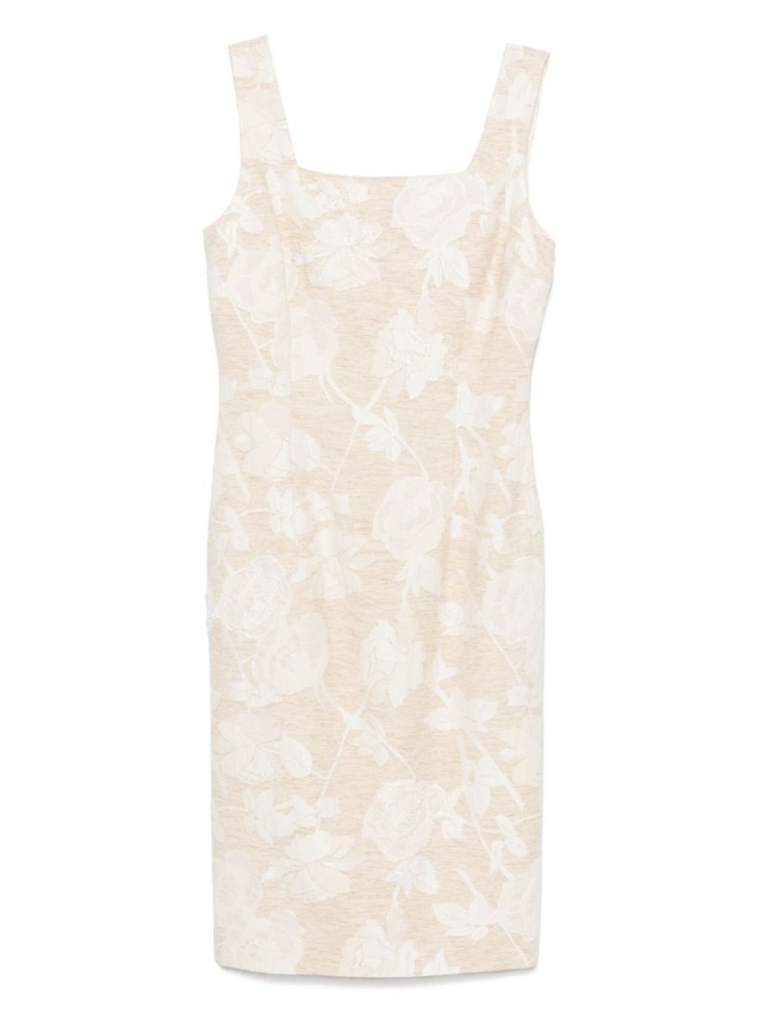 Blugirl Floral Pattern Linen Blend Midi Dress
