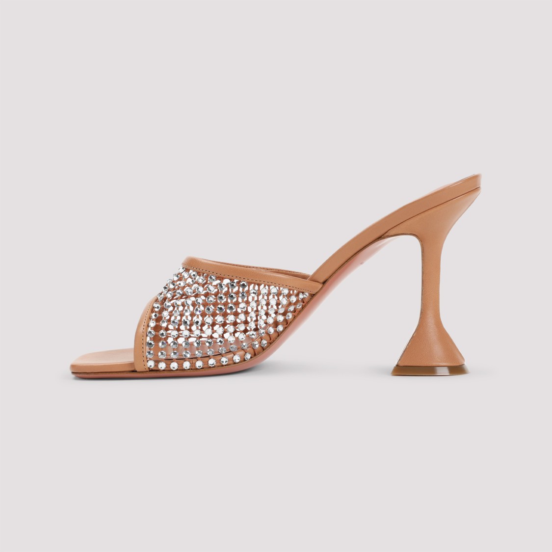 Amina Muaddi Tan Lupita Crystal Net Slipper Heeled Sandals In Neutrals