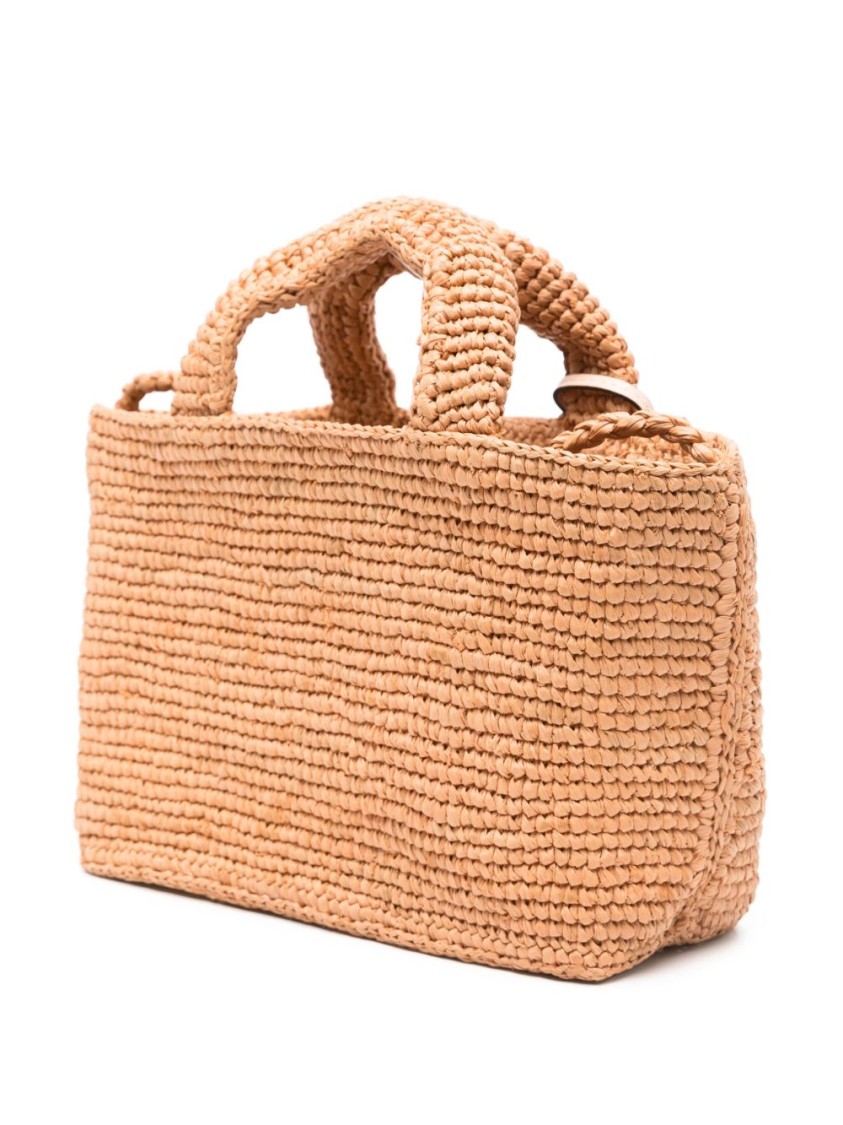 Manebi Textured Woven Orange Handbag In Neutral