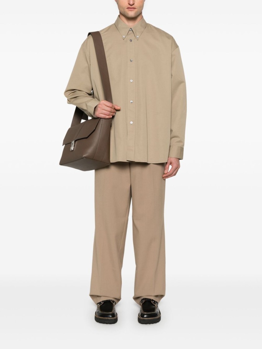 Studio Nicholson Collared Shirt With Long Sleeves And Back Yoke In Brown