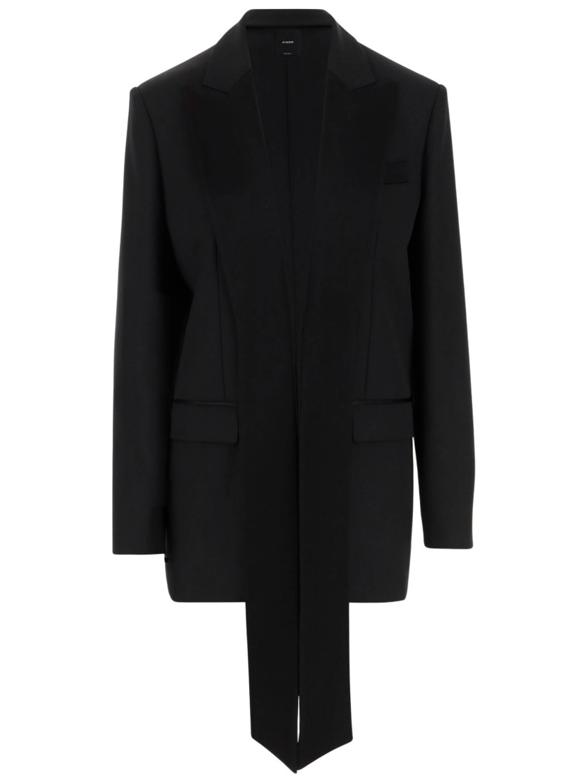 Pinko Wool Blend Single-breasted Jacket With Satin Collar In Black