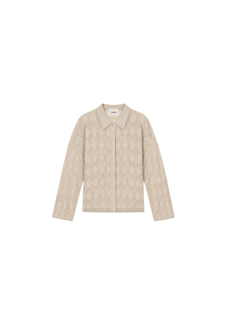 Shop Aeron Tamara - Diamond Knit Cardigan Shirt In Neutrals