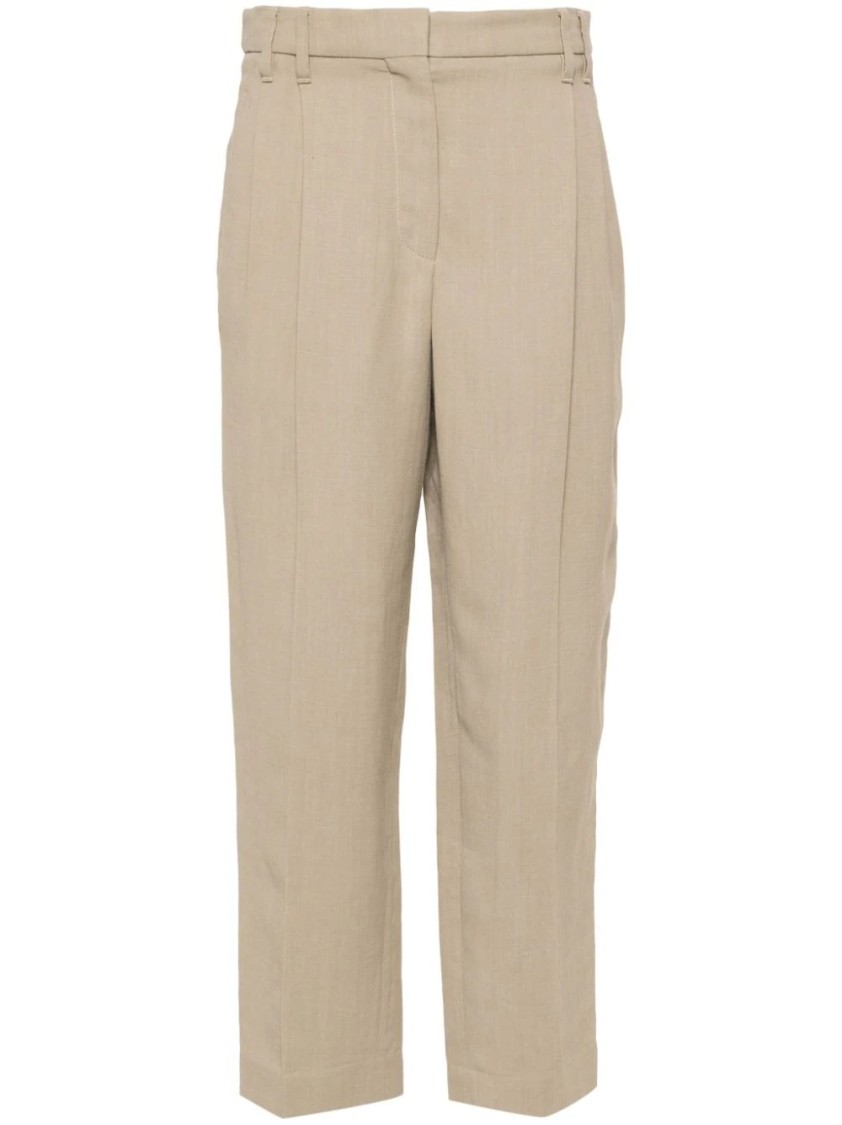 Brunello Cucinelli Cropped Tailored Trousers With Pleated Front In Brown