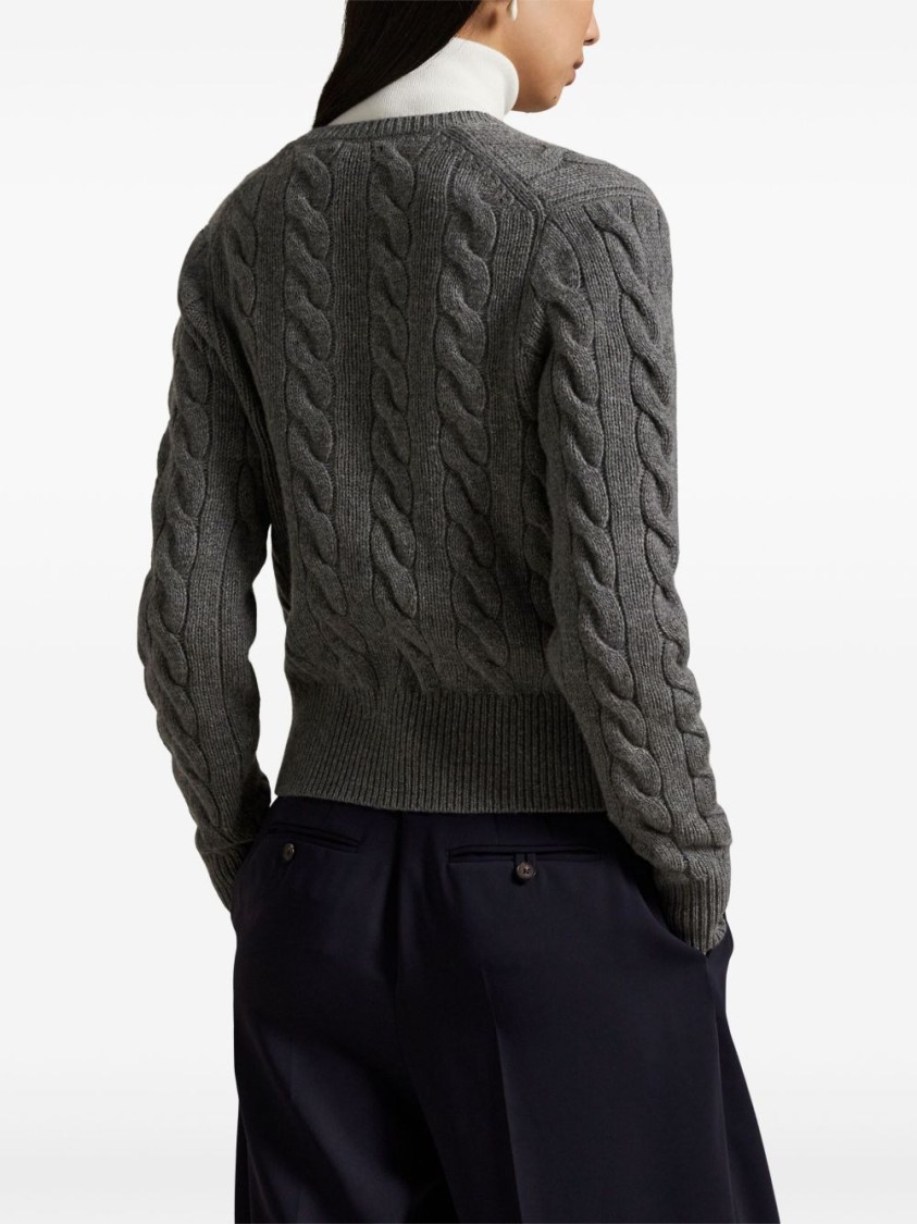 Polo Ralph Lauren Cable Knit Sweater With Button-up Front And Fitted Ribbed Hem In Gray