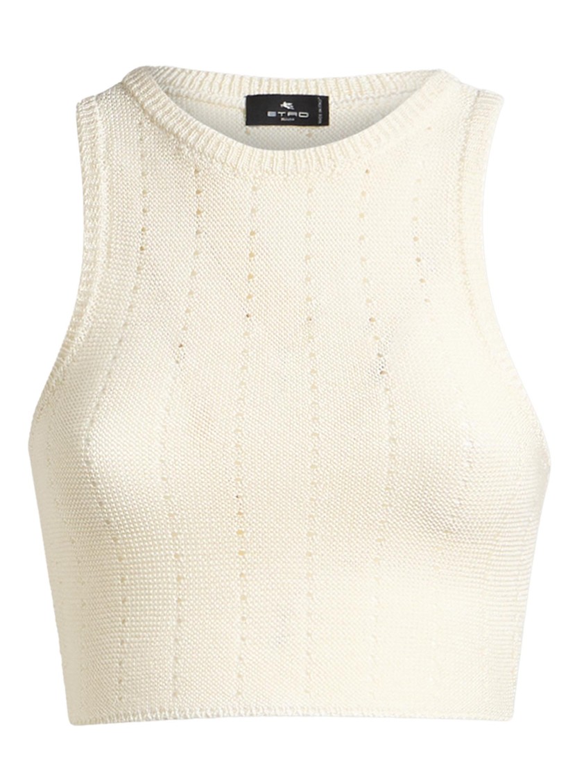 Etro Ivory Knitted Crop Top With Openwork Pattern In Neutrals