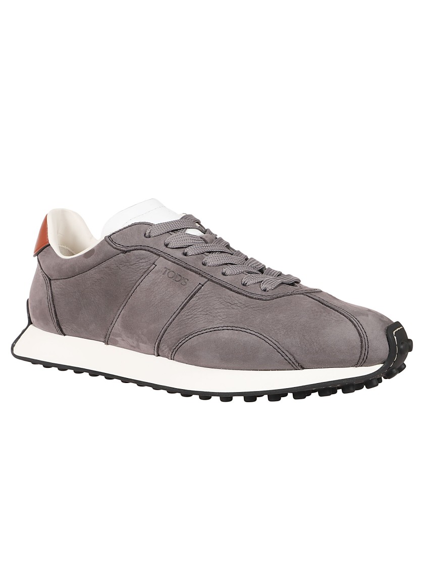 Tod's Smooth Leather Sneakers With Textured Outsole In Gray