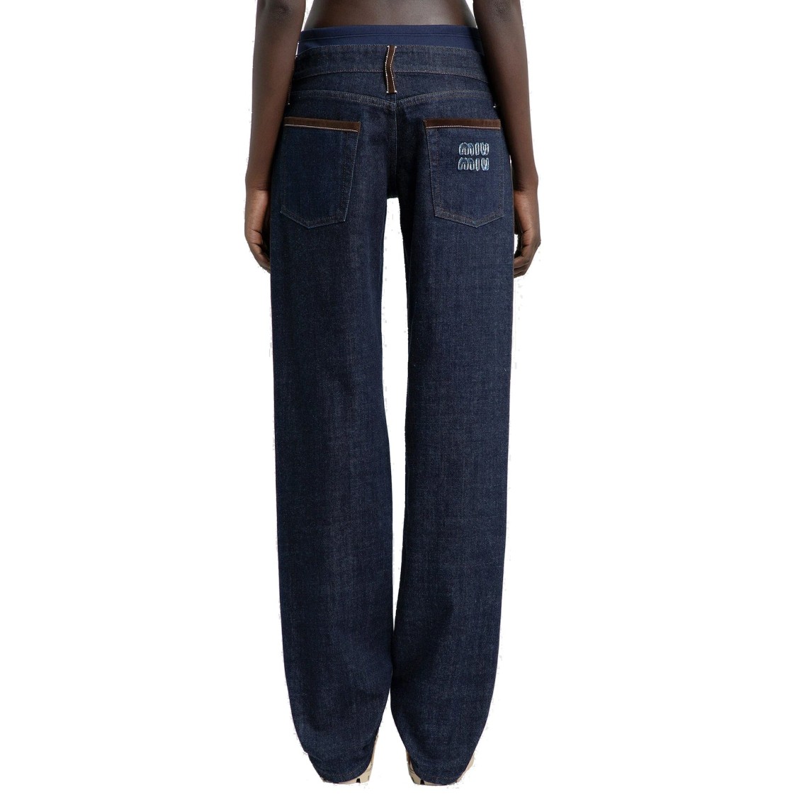 Miu Miu Piped-trim Denim Jeans In Black