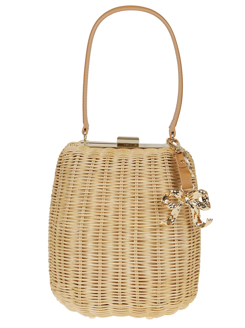 SELF-PORTRAIT SELF-PORTRAIT BROWN RATTAN BAG WITH KEYCHAIN