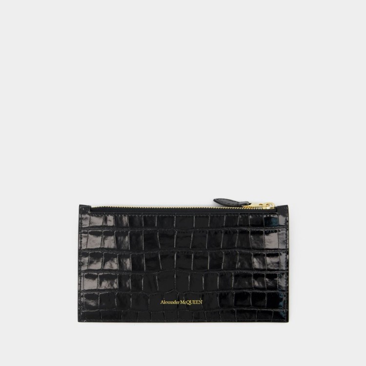 【関税込み】Flat Zip W/Cc Wallet - Alexander Mcqueen - Black Alexander Mcqueen Flat Zip W/Cc Wallet - Black - Leather