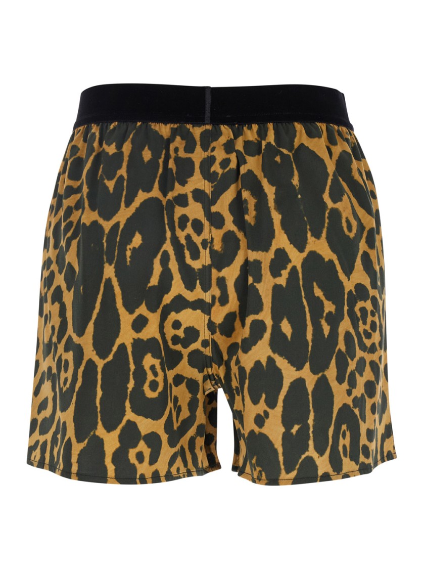 Shop Tom Ford Wild Leopard On Stretch Silk Satin Pj Shorts In Black