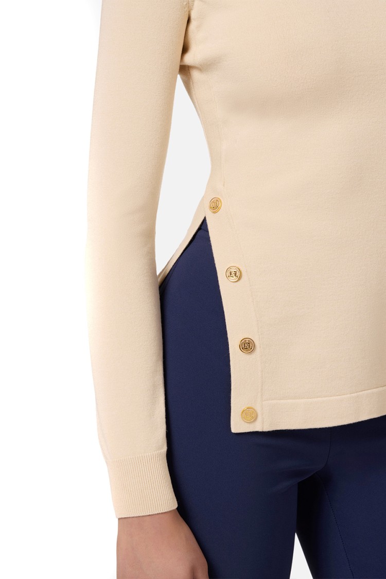 ELISABETTA FRANCHI ELISABETTA FRANCHI HIGH-NECK SWEATER WITH UNIQUE SIDE BUTTON DETAIL