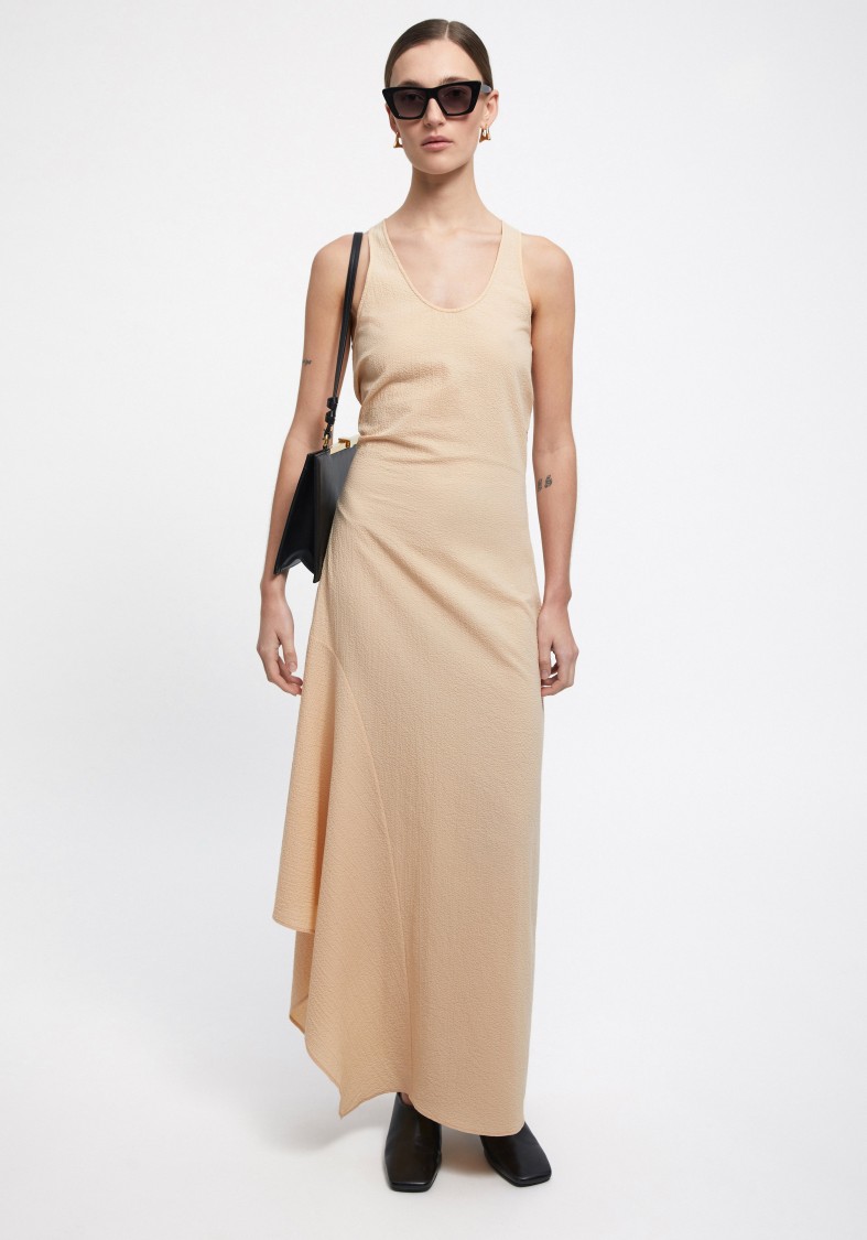 Shop Aeron Gale - Scoop Neck Gathered Dress In Neutrals