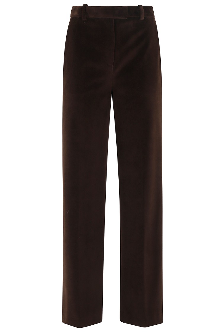 Circolo 1901 Brown Velvet Straight-leg Pants With Mid-rise Waist In Black