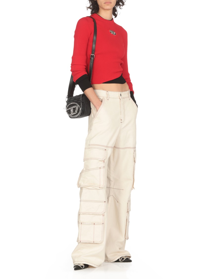 Diesel M-anchor-a Cropped Denim Sweatshirt With Cut-out Detail In Black
