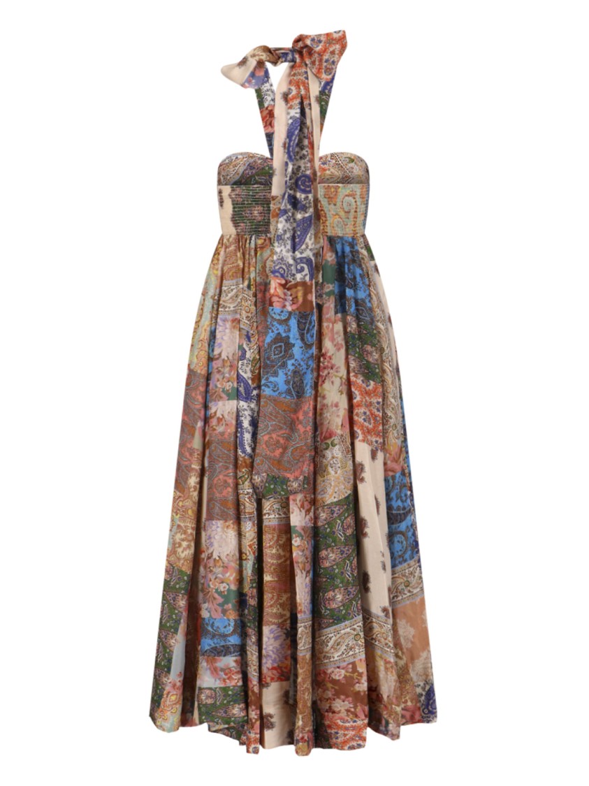 Zimmermann Devi Pleated Paisley-print Silk Halterneck Midi Dress In Multicolor