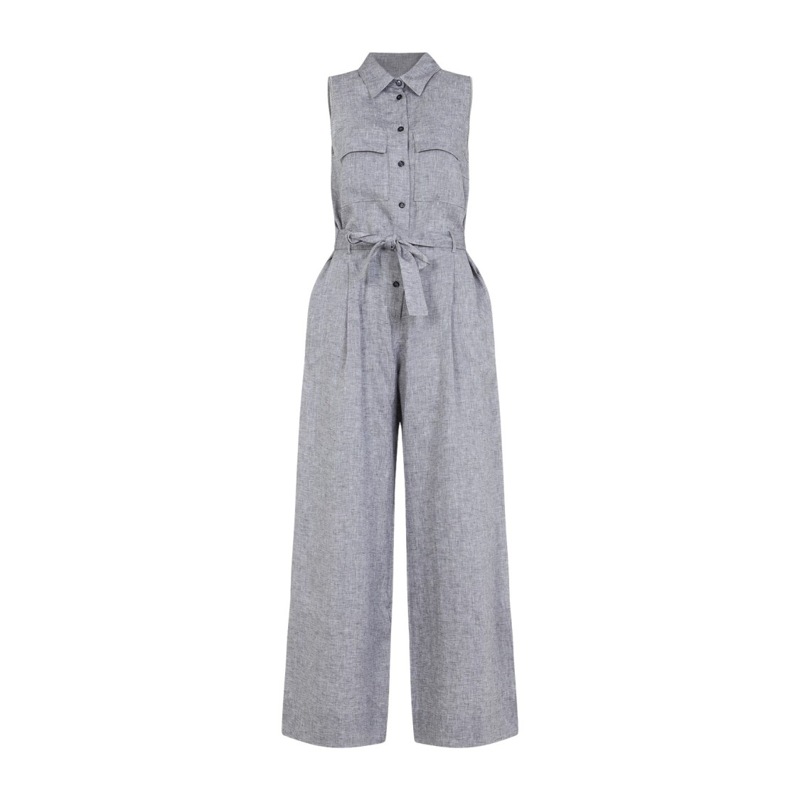 Shop Peserico Linen Dress With Collared Neckline In Grey