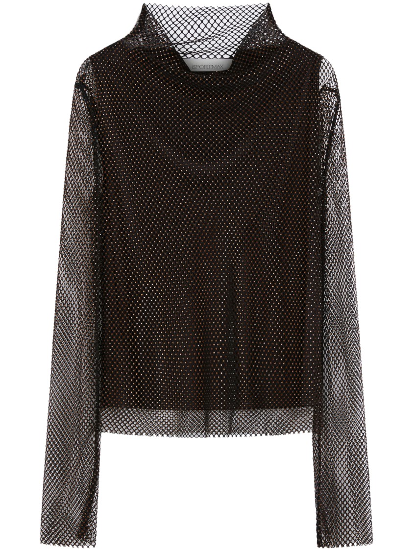 Max Mara Mesh High Neck Sweater With Long Sleeves In Brown