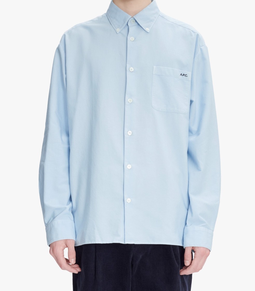 Apc A.p.c. Button-down Shirt In Bleu Clair With Logo In Blue