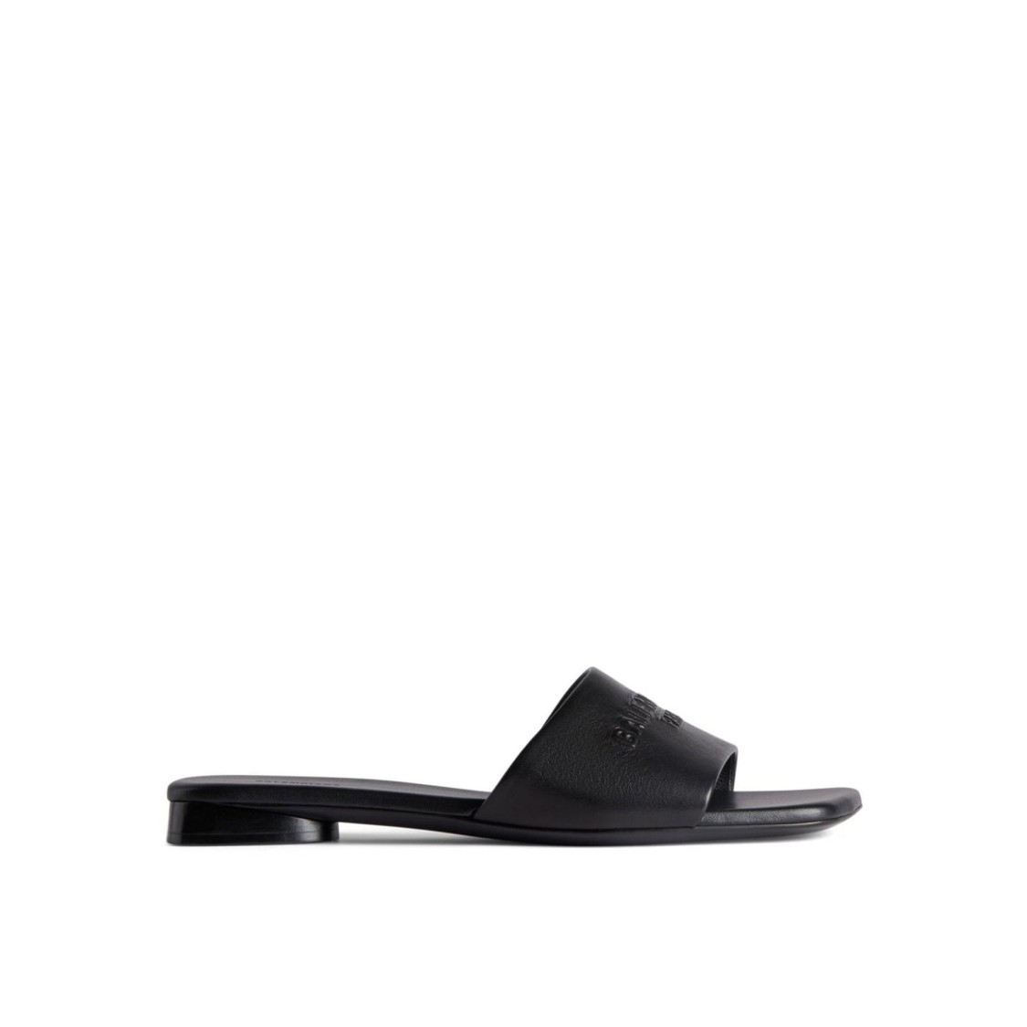 Shop Balenciaga Leather Logo Flat Sandals In Black