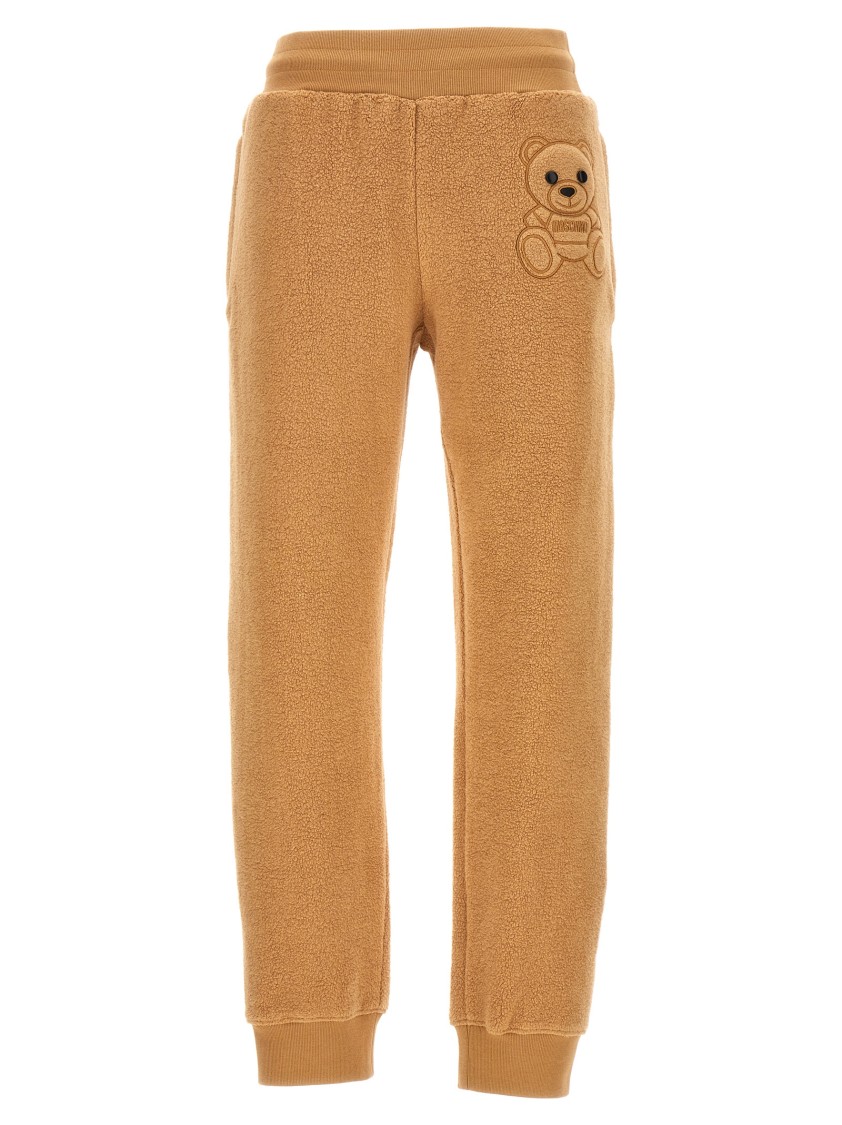 Moschino Soft Cotton Joggers With Teddy Bear Embroidery In Nude