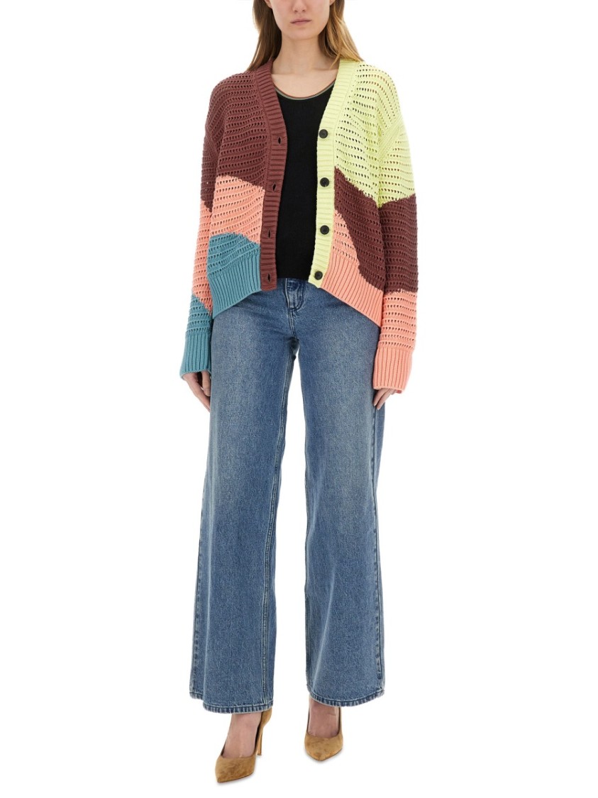 Ps By Paul Smith Ps Paul Smith Gradient Wave Knitted Cardigan In Burgundy
