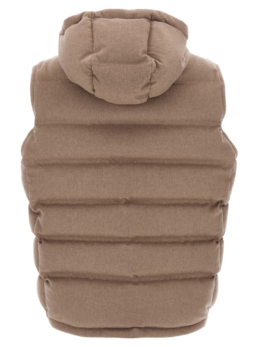 Brunello Cucinelli Men Sleeveless Wool Down Jacket With Detachable Hood In Brown