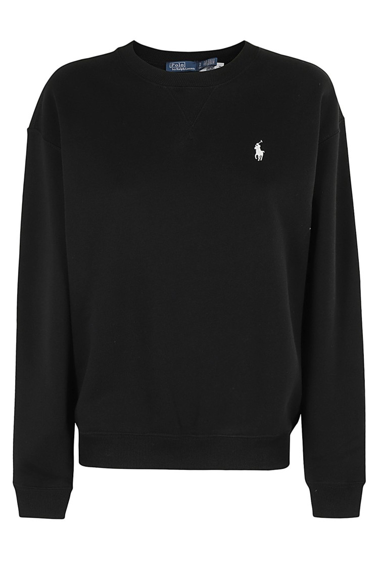 Polo Ralph Lauren Black Cotton Sweatshirt With Iconic Pony Logo In Black