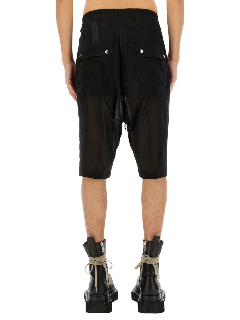 Rick Owens Drawstring Knee Length Shorts With Button Detailing In Black
