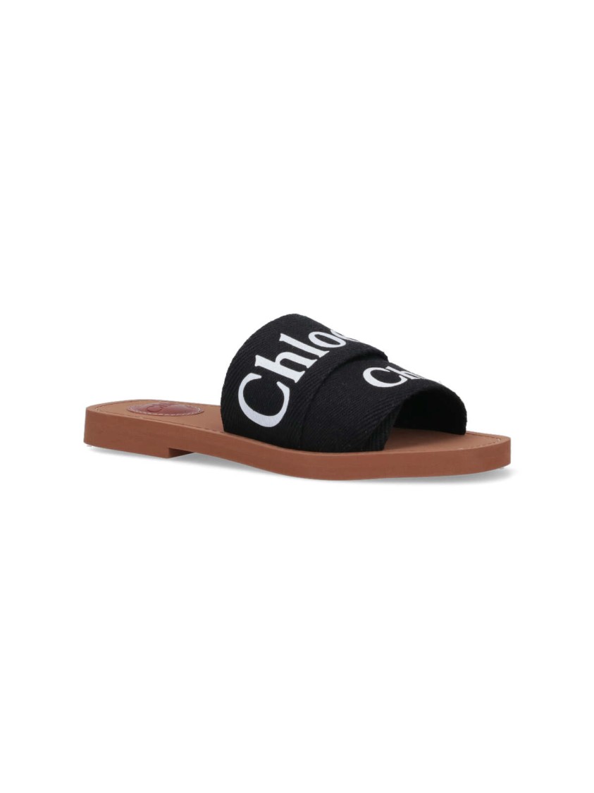 Chloé Woody Flat Logo Ribbon Slide Sandals