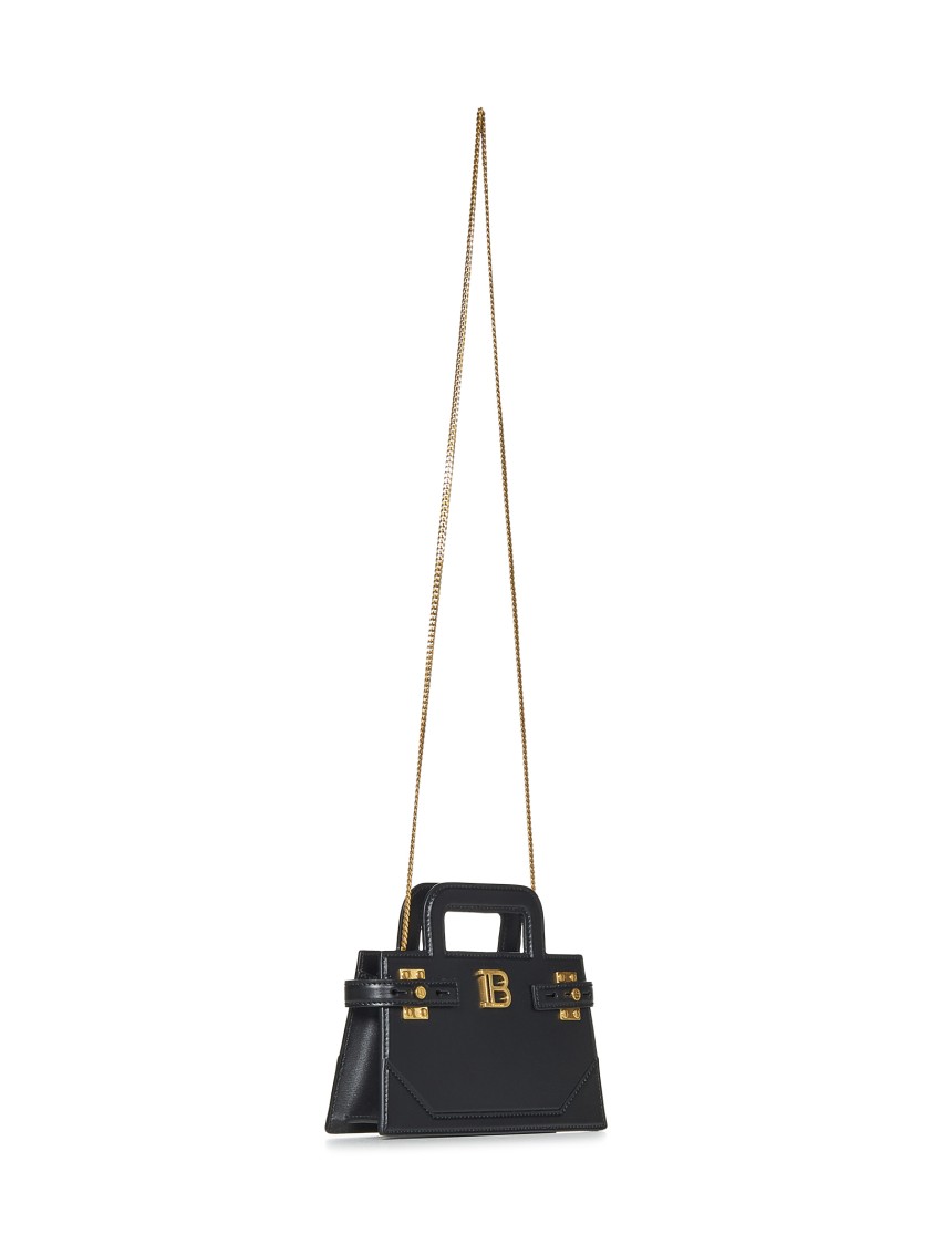 Balmain Structured Small B-buzz Handbag In Calf Leather In Gray