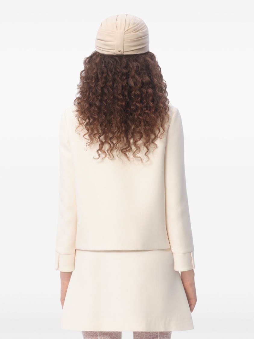 Valentino Garavani White Jacket With Spread Collar And Front Jewel Button In Wool And Silk Woman