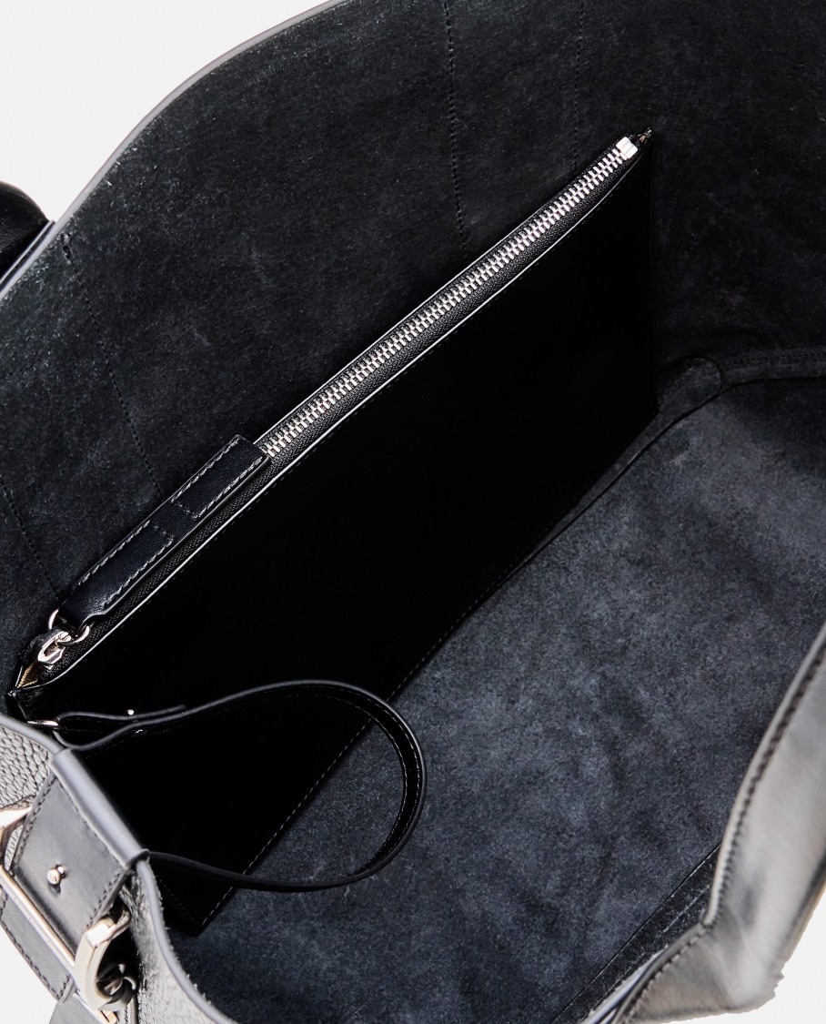 Shop Hogan Medium Script Leather Shopping Bag In Black