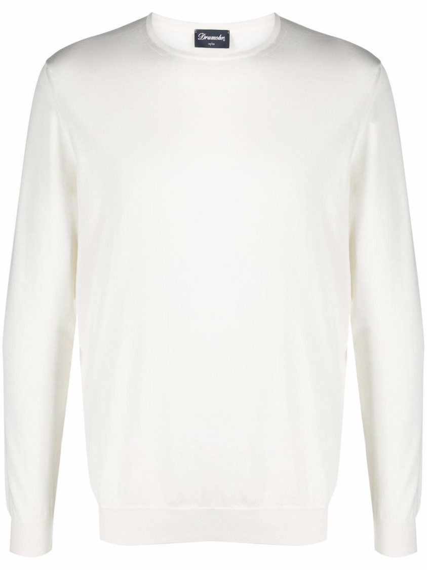Drumohr White Crew-neck Sweater With Ribbed Cuffs In White
