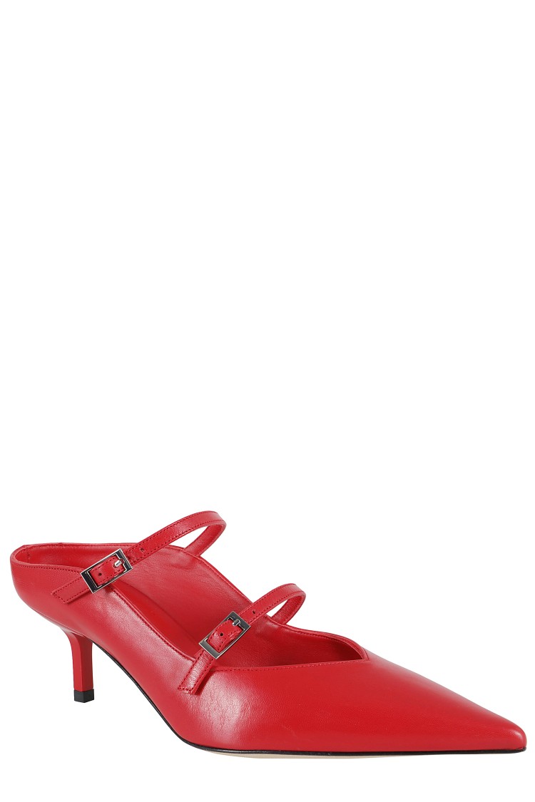 Shop Giampaolo Viozzi Pointed Toe Nappa Pump With Double Strap Detail In Red