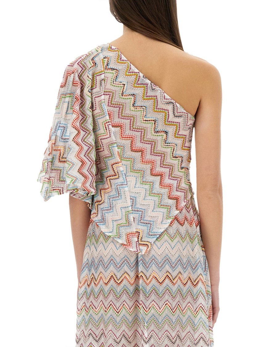Shop Missoni One-shoulder Top With 3d Lamé Zig Zags In Multicolor