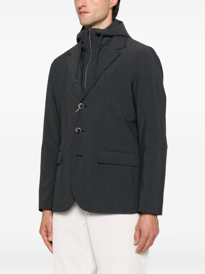 Herno Tailored Black Jacket With Detachable Hood In Black