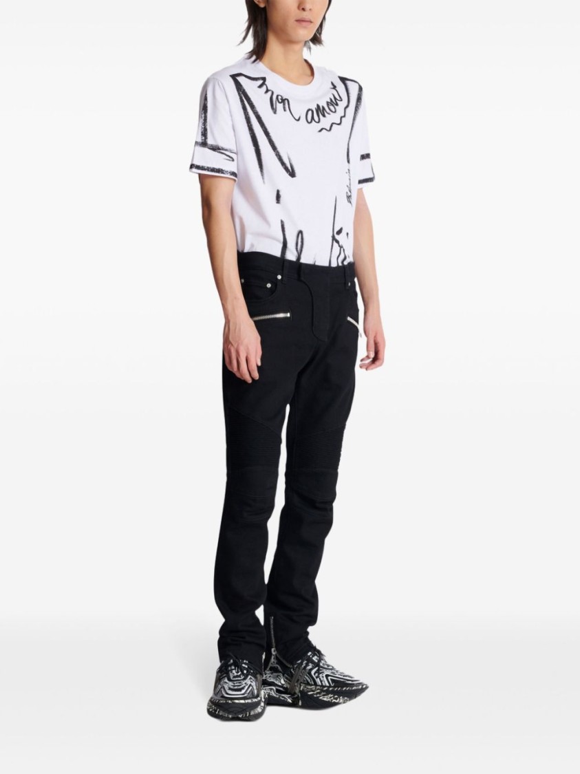 Shop Balmain Cotton Blend Black Denim Jeans With Multi-pocket Design