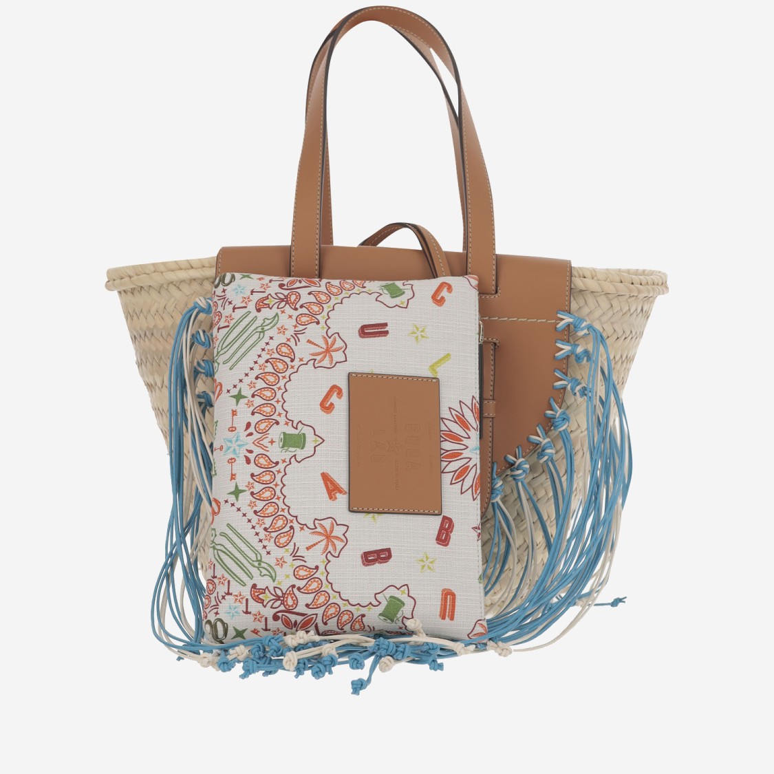 Cuba Lab 'tropicana Kenia' Camel And Blue Tote Bag